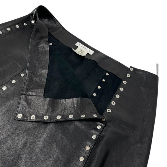 CELINE Vintage Macadam Logo Button Mini Skirt #38 Black Silver Leather [105060] - Picture 11 of 13